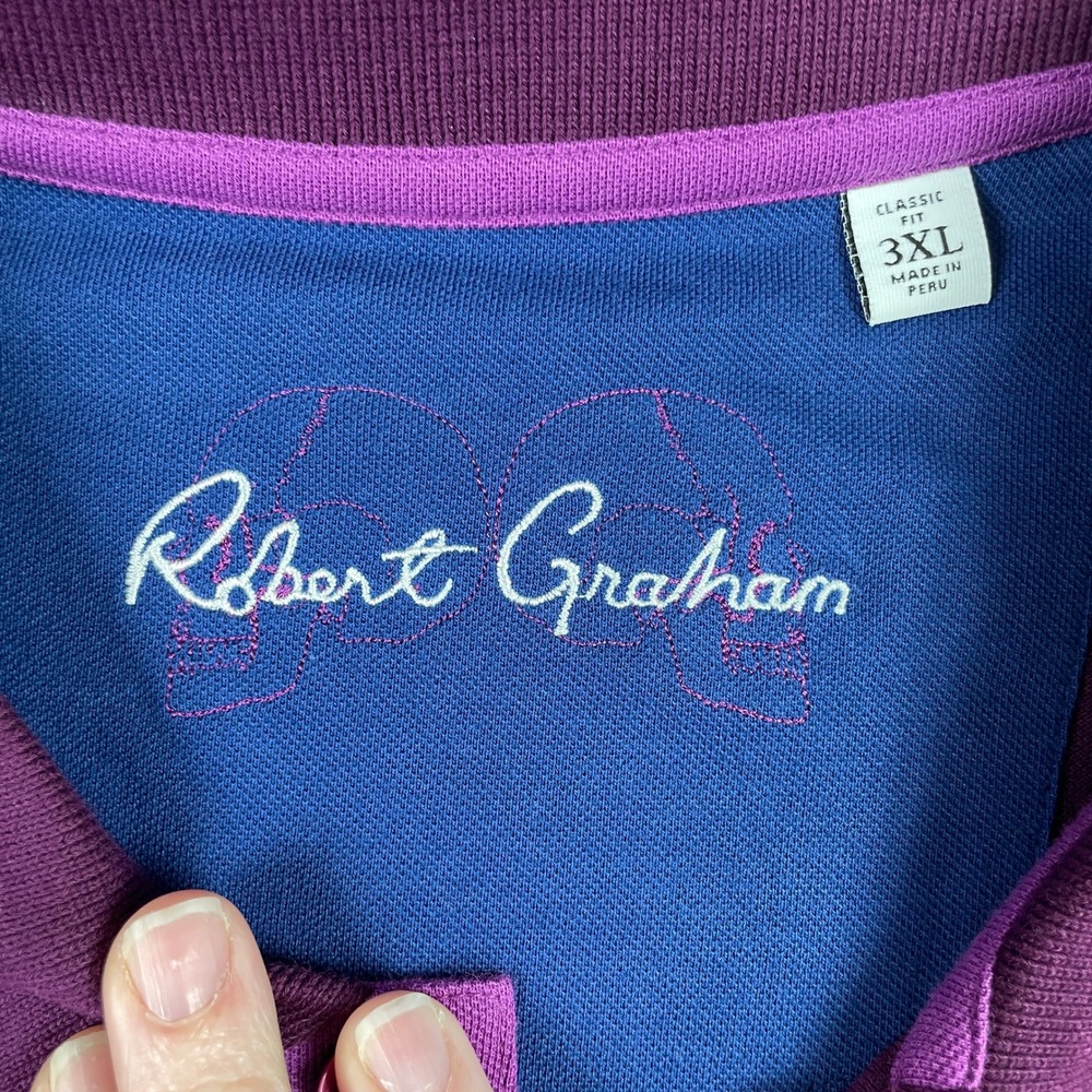 Robert Graham Polo Shirt Mens 3XL Purple Classic Fit Short Sleeve Designer - Picture 4 of 10